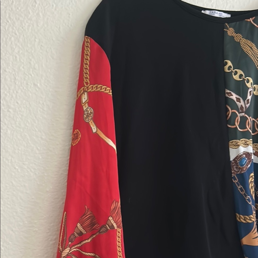 Zara Colorblock Chain Print Blouse - Picture 6 of 8
